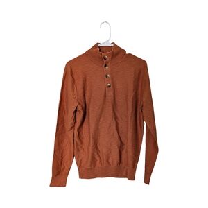 Men's Button-Placket Turtleneck Sweater in Rust